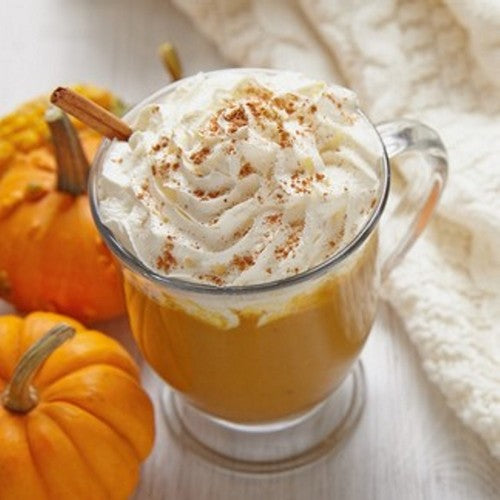 Sweet pumpkin pie blended with espresso and topped with the perfect touch of cinnamon and brown sugar topped with whipped cream